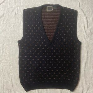 Paolo V-Neck Sweater Vest in Black with Brown Accents